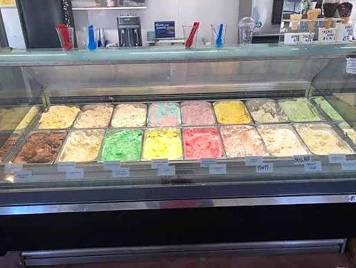 Ice cream flavors in the dipping case