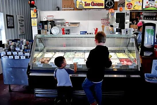 Kids choosing ice cream at the case
